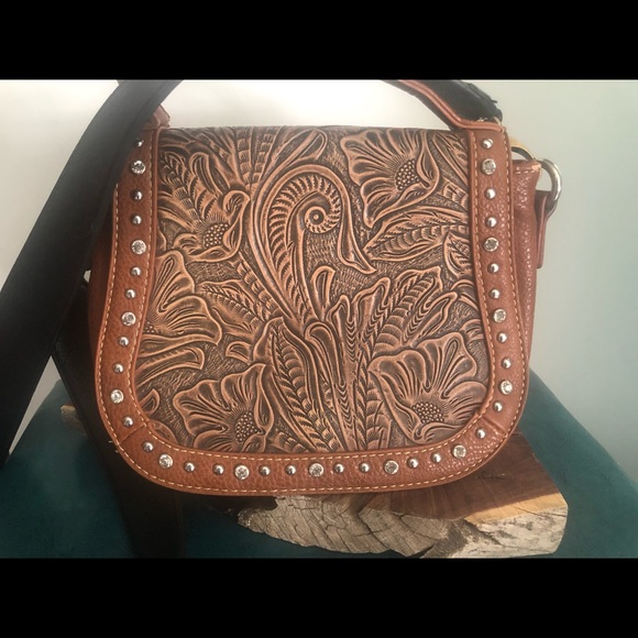 American Bling Handbags - American Bling tooled leather removable strap bag